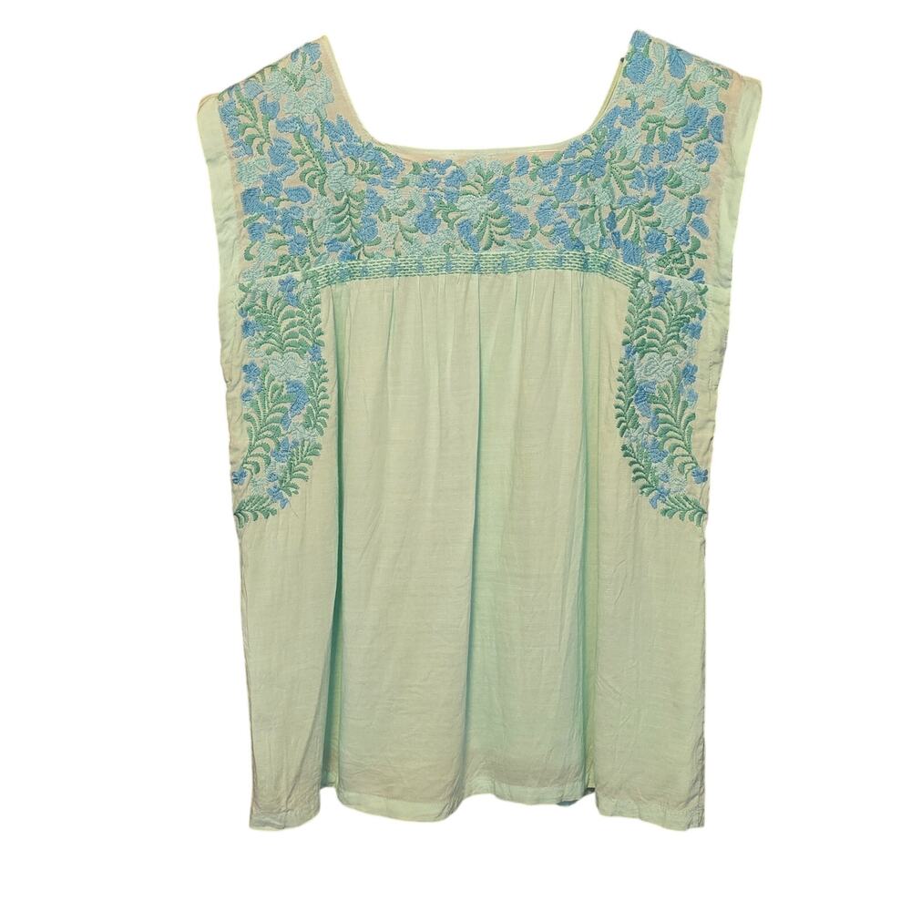 J Marie Top Womens Size Small Green Floral Embroidered Sleeveless Lined Bohemian - Picture 2 of 10